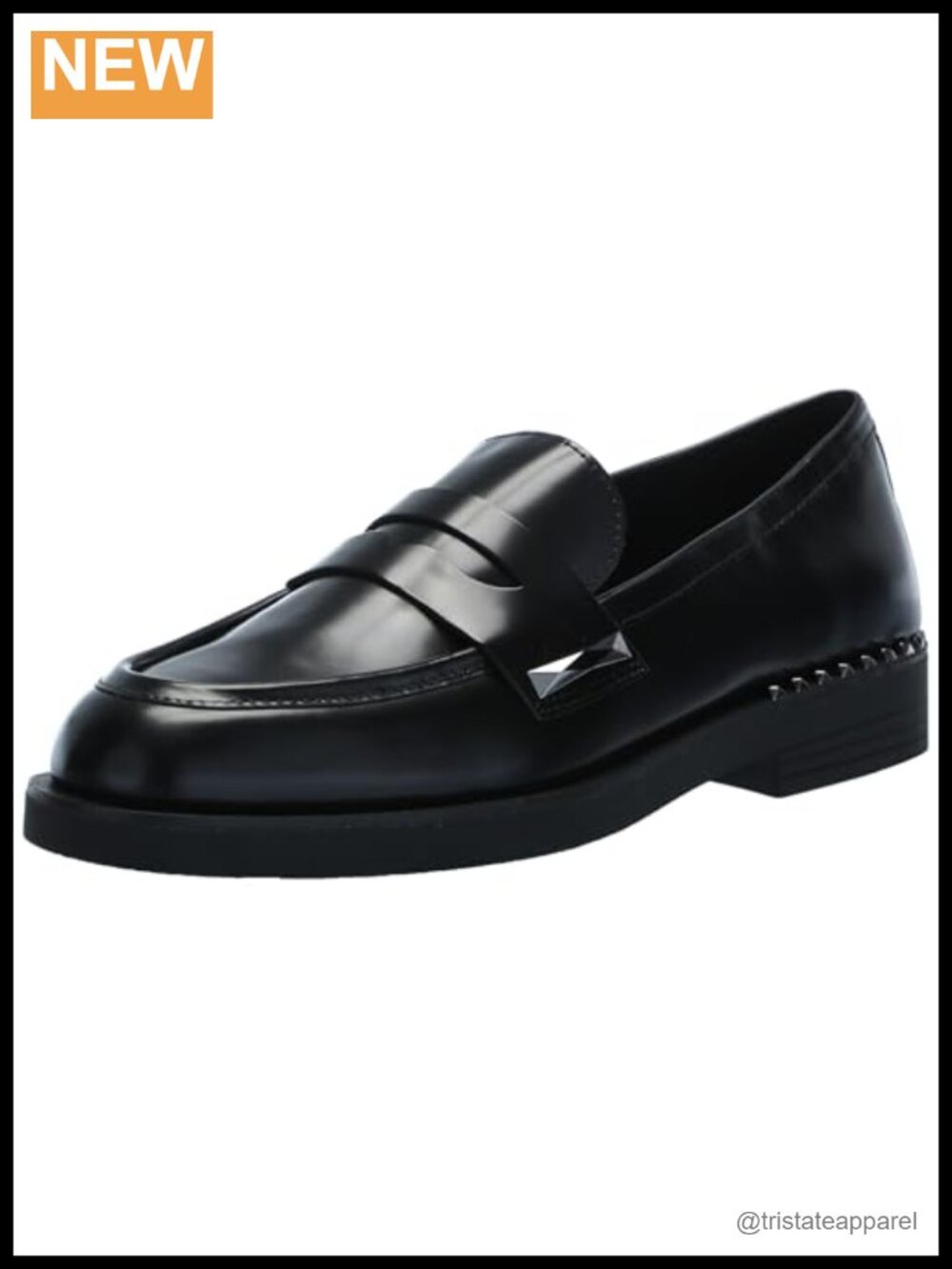 Womens Leather Whisper Stud 2 Loafers Slip-On Block Heel Round Toe Casual